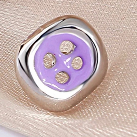 “Cute as a Button” Silver Dipped Purple Enamel Rounded Square Art Deco Earrings - Picture 5 of 6